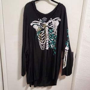 Torrid Super Soft Black Top with Hood and Skelton design